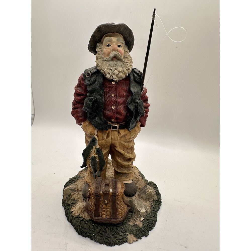 Fishing Santa Figurine Rustic Cabin Lodge Decor Fisherman Santa Statue‎